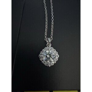 GRA certified 2 carat Moissanite Halo Pendant Necklace white gold plated